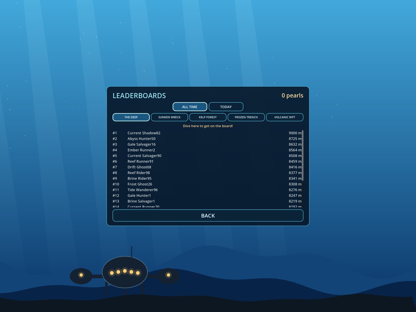 The leaderboards screen on an iPad.