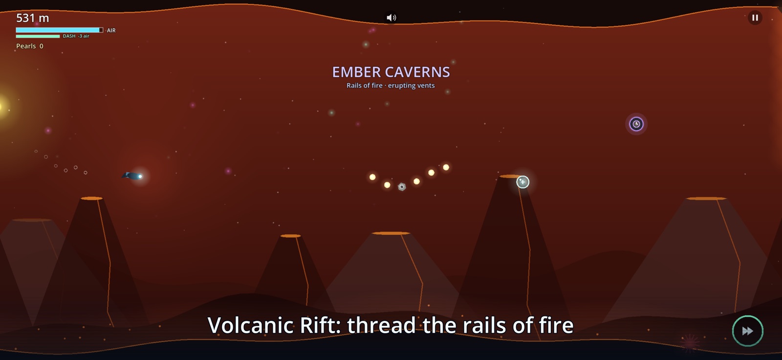 Volcanic Rift: a diver threading rails of fire past erupting vents.